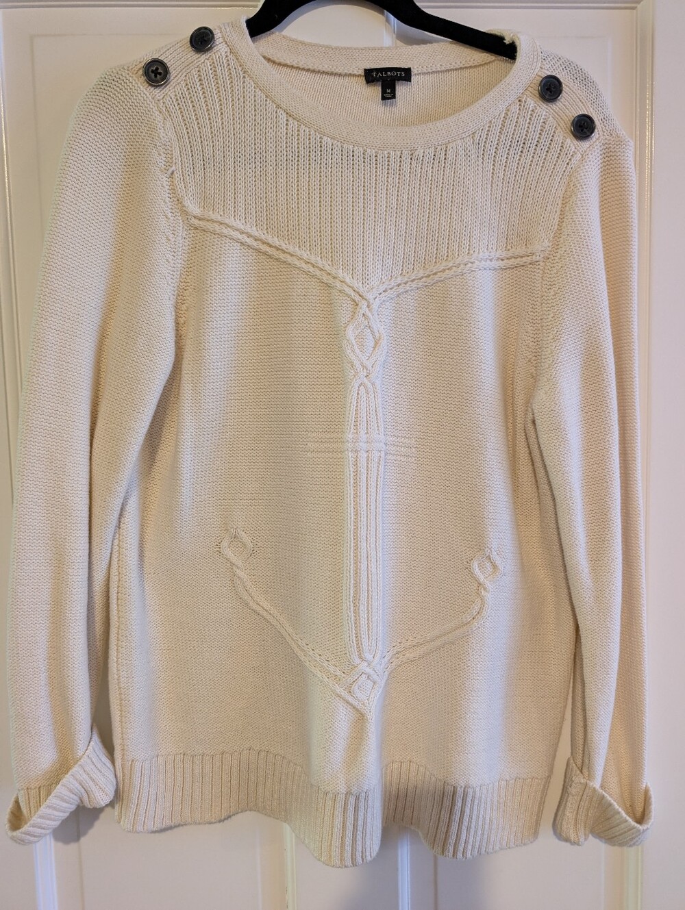 Talbots Cream Cable-Accent Knit Sweater for Women
